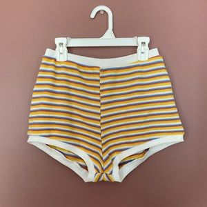 Zara Striped Jacquard Shorts in White-Orange, Size M